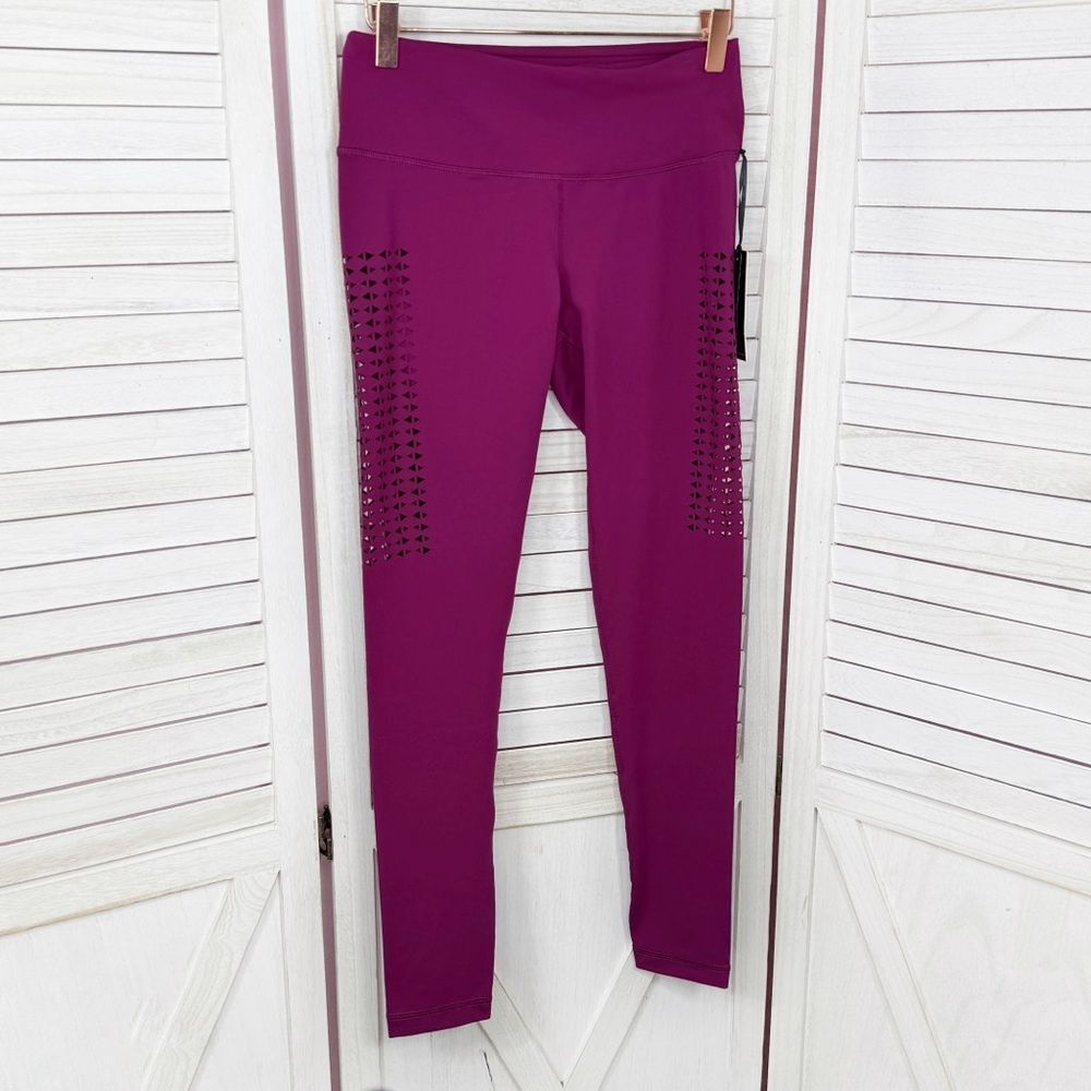 Vina 90‎ Degrees Perforated Laser Cut Ankle Leggings Mid Rise Magenta Pink Small
